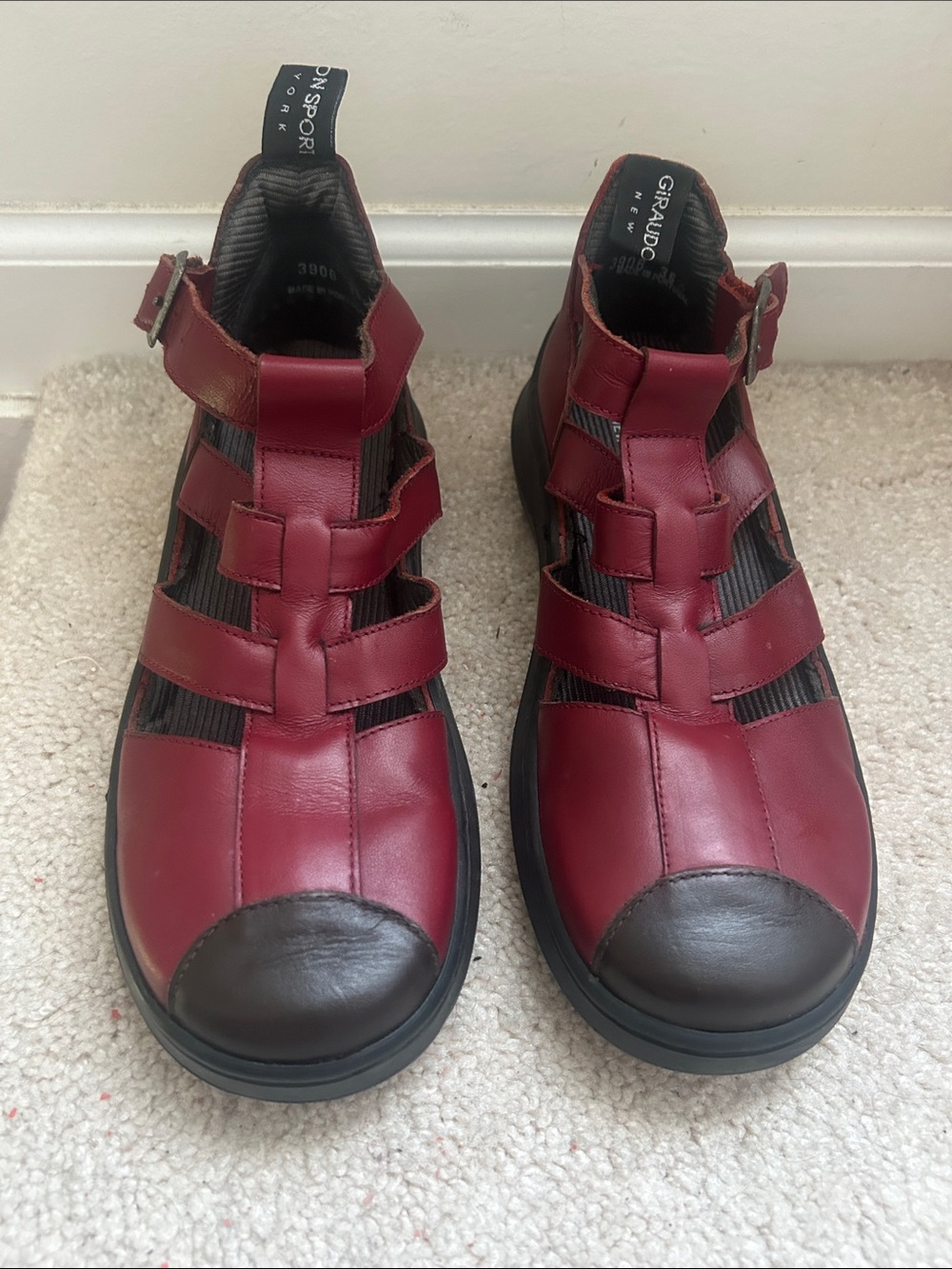Vintage Giraudon Sport Burgundy Leather Cutout Shoes Women’s EU 36 Made Portugal
